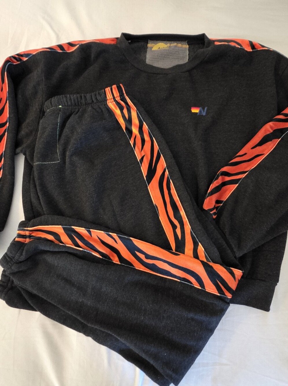 Aviator Nation AV Jogger Set with Orange Tiger-Stripe Velvet Trim